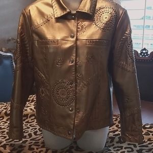 The Devil is in the Details... Bronze Leather Baseball Stitched Jacket